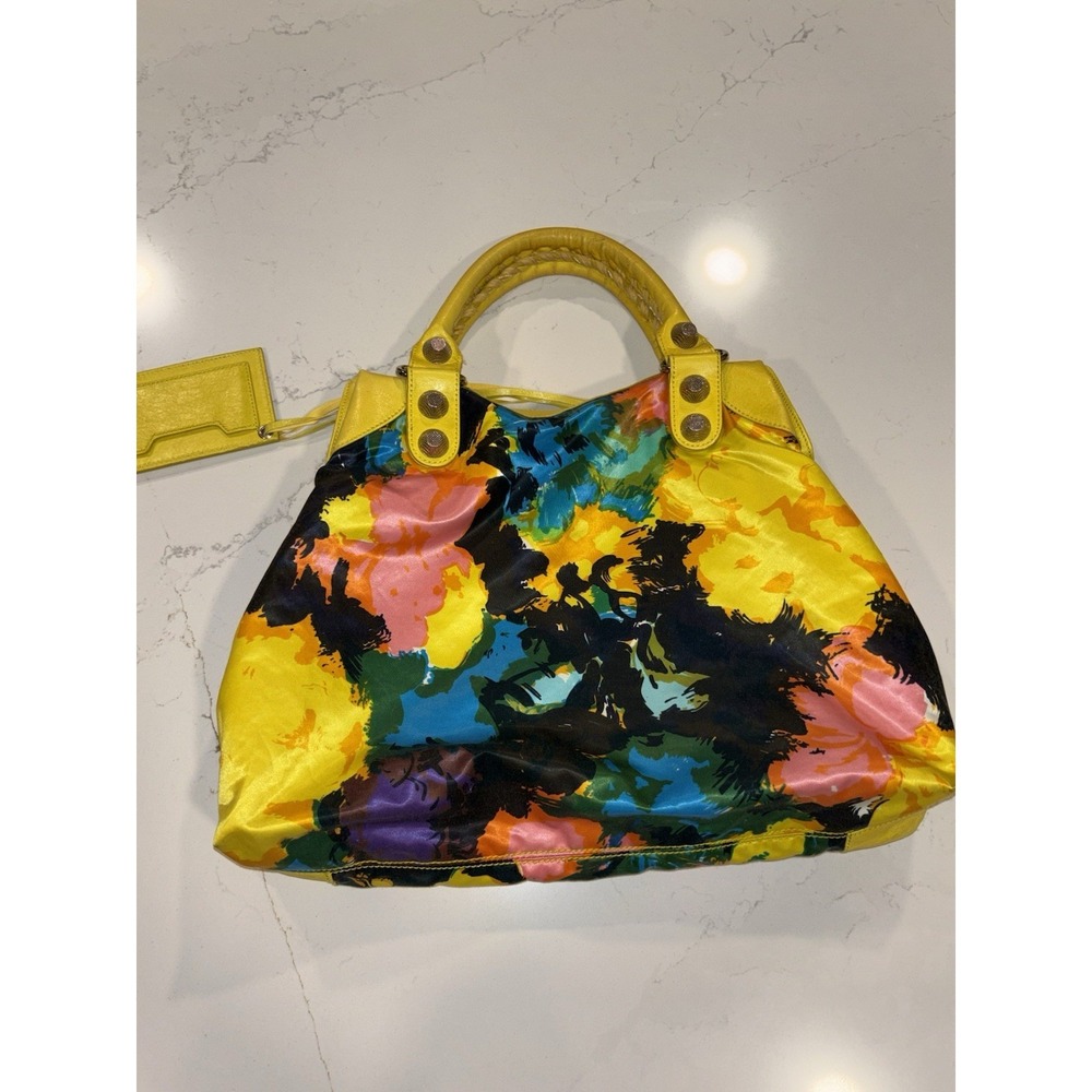Balenciaga Yellow Floral Print Satin Giant 21 Velo Bag - Picture 10 of 16